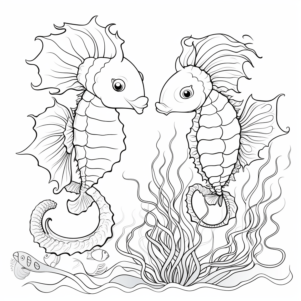 Clownfisch umarmt Seepferdchen Ausmalbild und Malvorlage