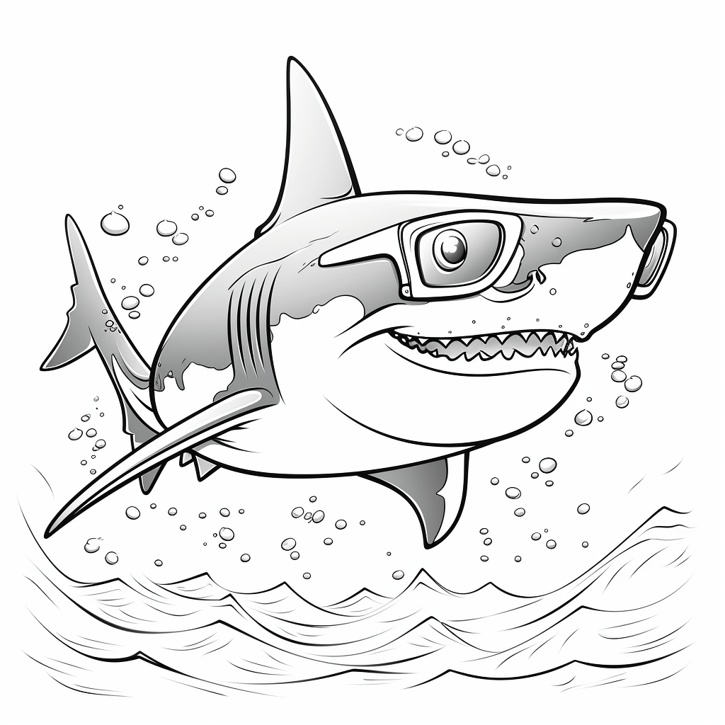 Cooler Haifisch mit Sonnenbrille Ausmalbild und Malvorlage