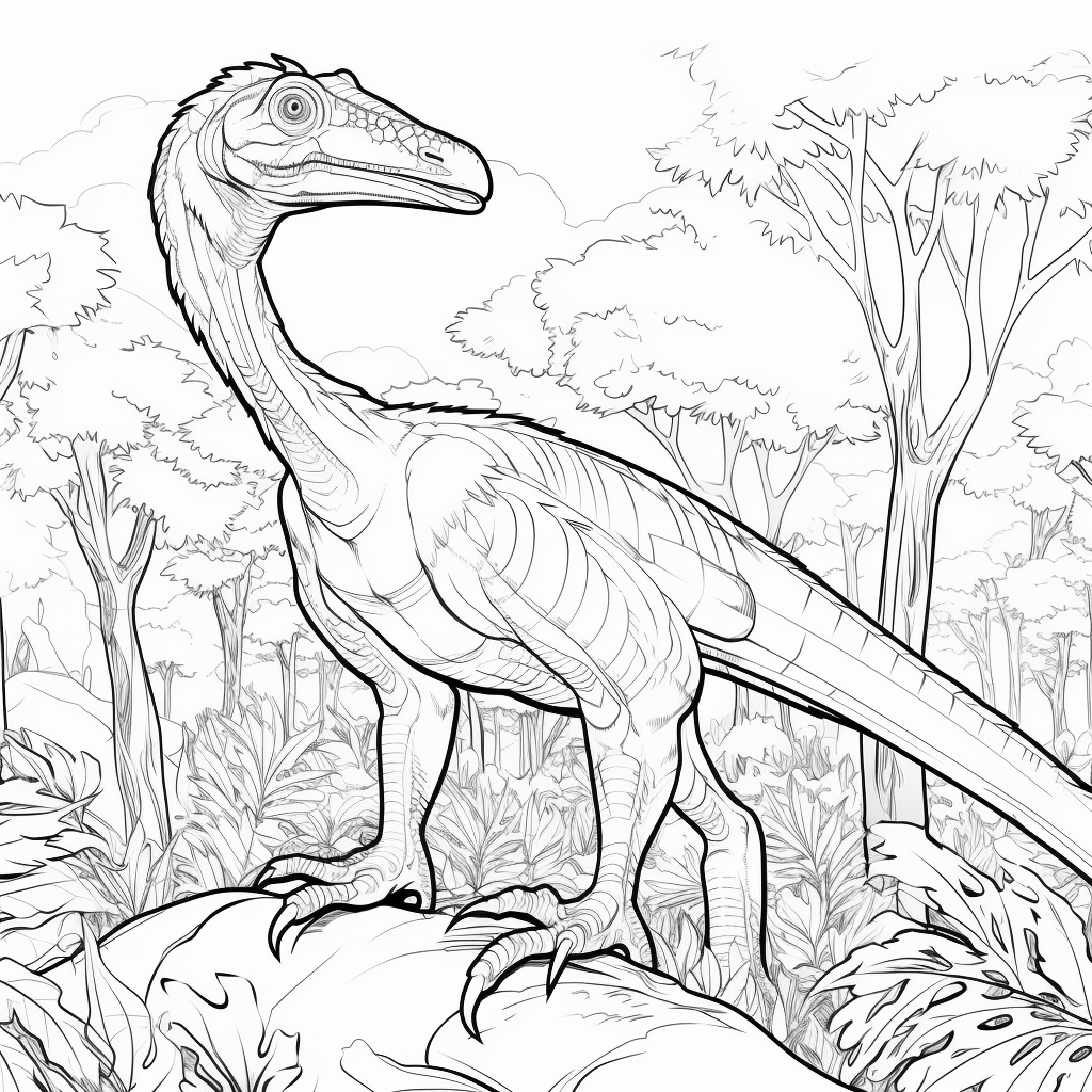 Deinonychus im grünen Wald Ausmalbild und Malvorlage