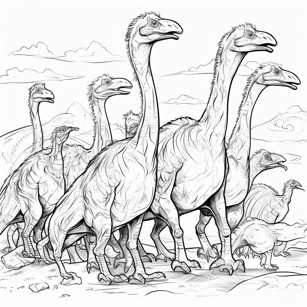 Deinonychus in der Herde Ausmalbild und Malvorlage