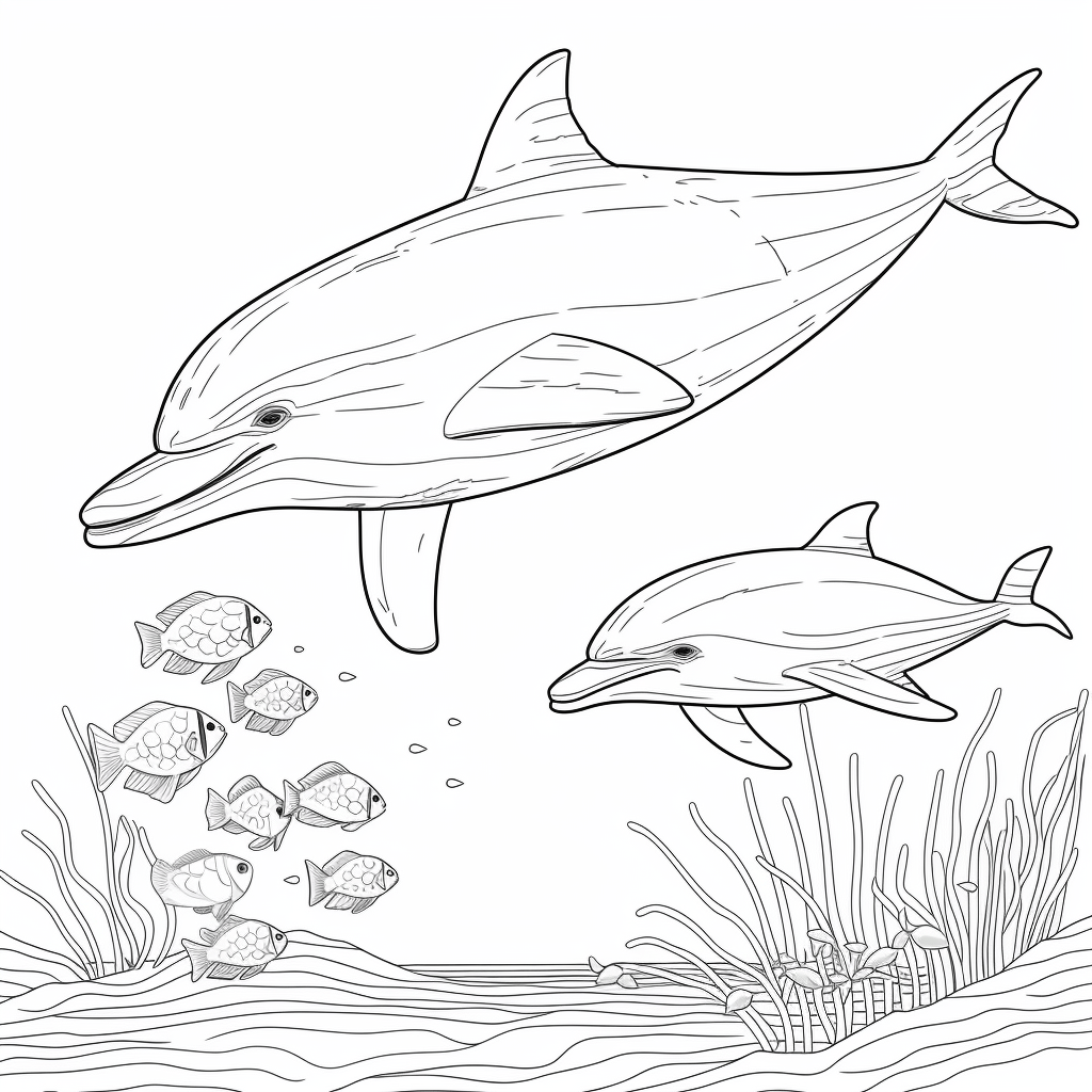 Delfin und Rochen sind Freunde Ausmalbild und Malvorlage