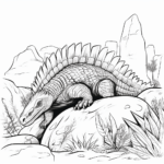 Dimetrodon liegt auf Felsen Ausmalbild und Malvorlage