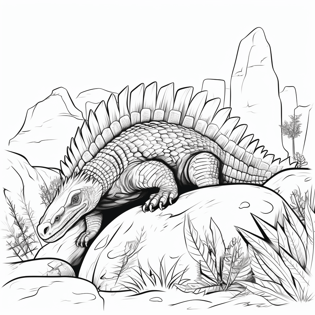 Dimetrodon liegt auf Felsen Ausmalbild und Malvorlage