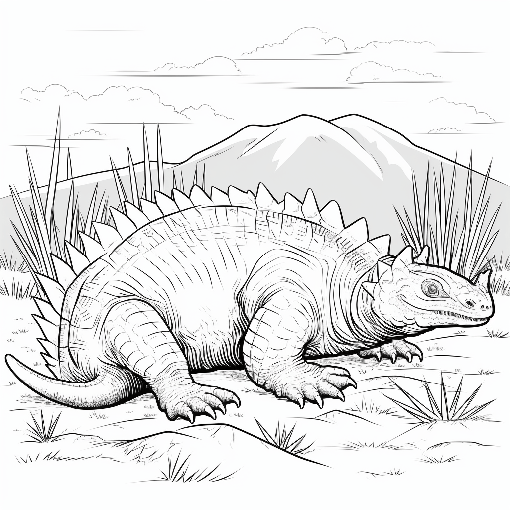 Dimetrodon sonnt sich auf Wiese Ausmalbild und Malvorlage