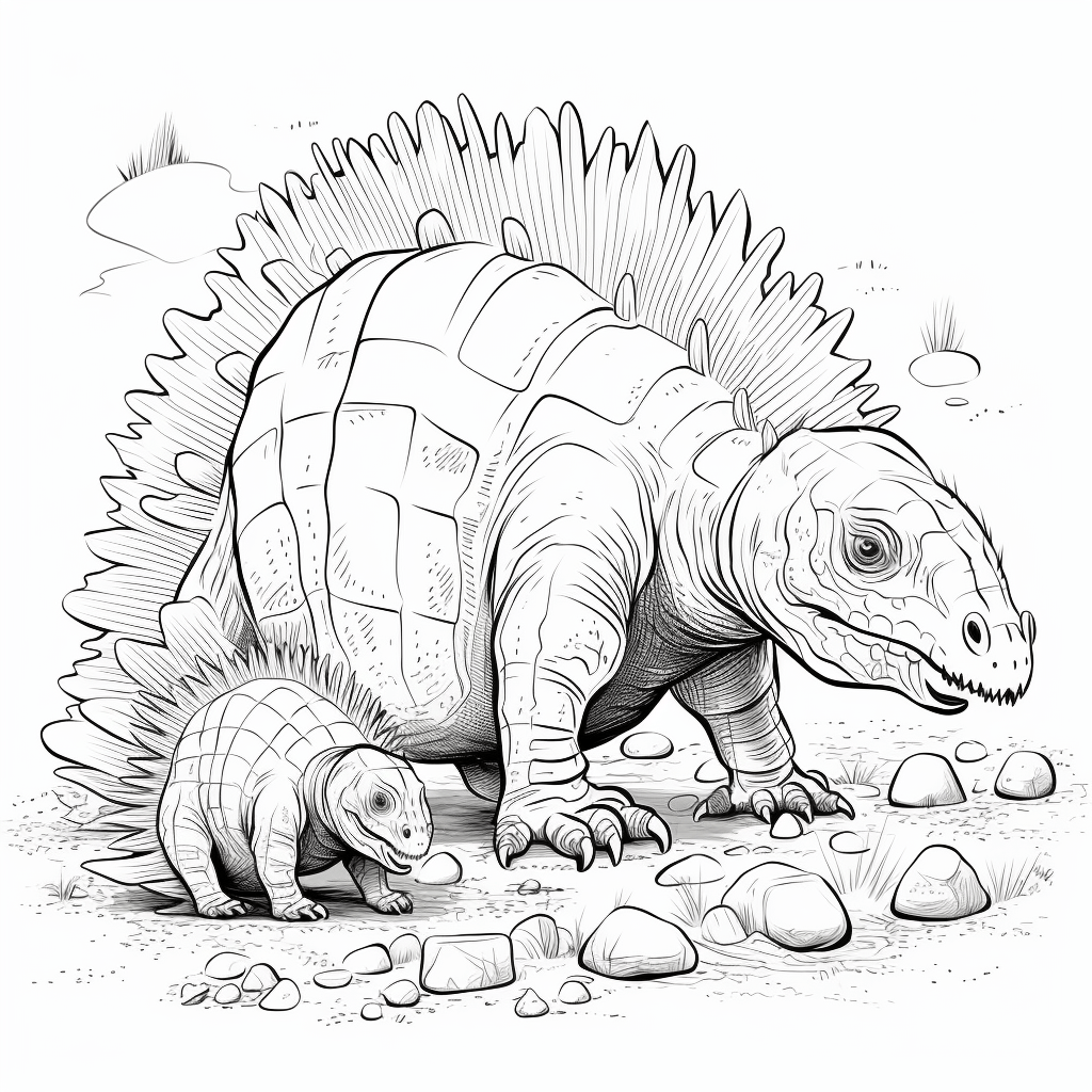 Dimetrodon tobt mit Baby-Dimetrodons Ausmalbild und Malvorlage