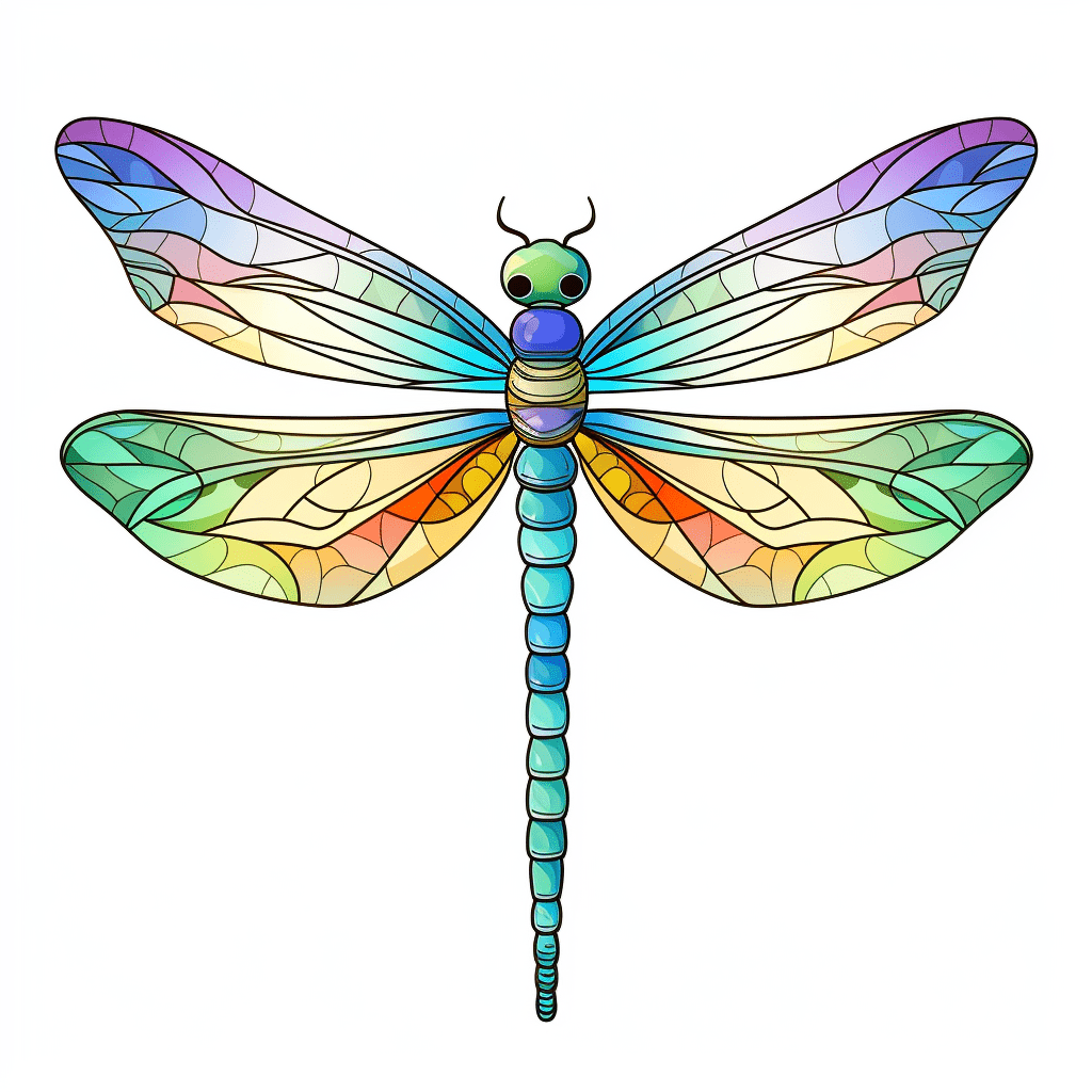Farbenfrohe Libelle Ausmalbild und Malvorlage