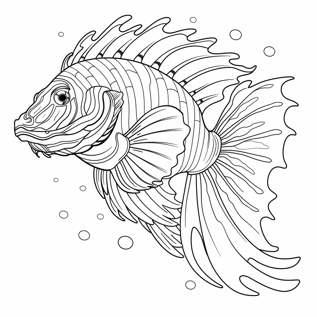 Farbenfroher Löwenfisch mit Streifen Ausmalbild und Malvorlage
