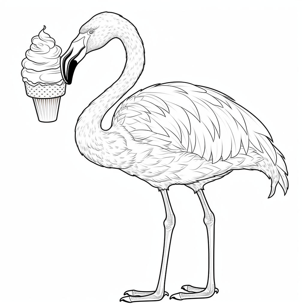 Flamingo schleckt ein Eis Ausmalbild und Malvorlage