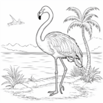 Flamingo schwingt sich an einer Palme Ausmalbild und Malvorlage