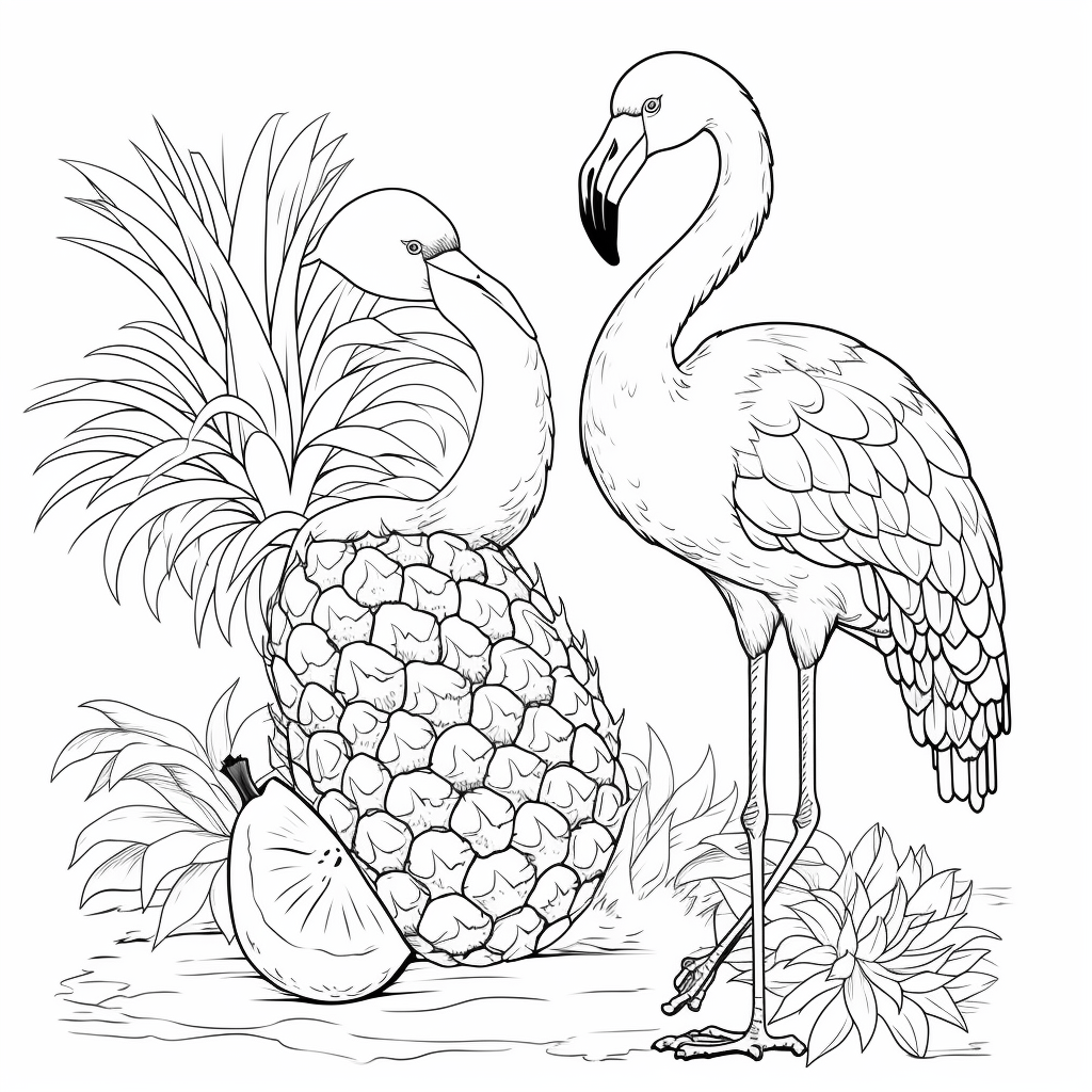 Flamingo und Ananas Ausmalbild und Malvorlage