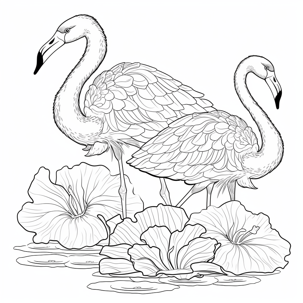 Flamingo und Lotusblume Ausmalbild und Malvorlage