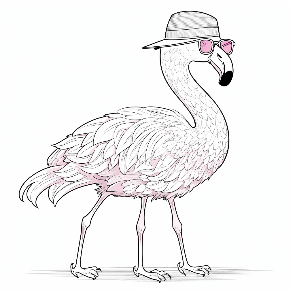 Flamingo und Sonnenbrille Ausmalbild und Malvorlage