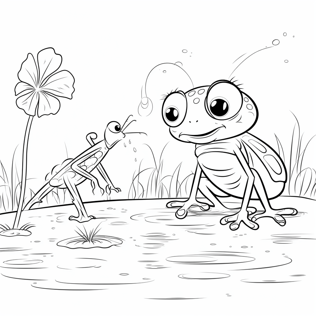 Frosch leckt Mücke Ausmalbild und Malvorlage