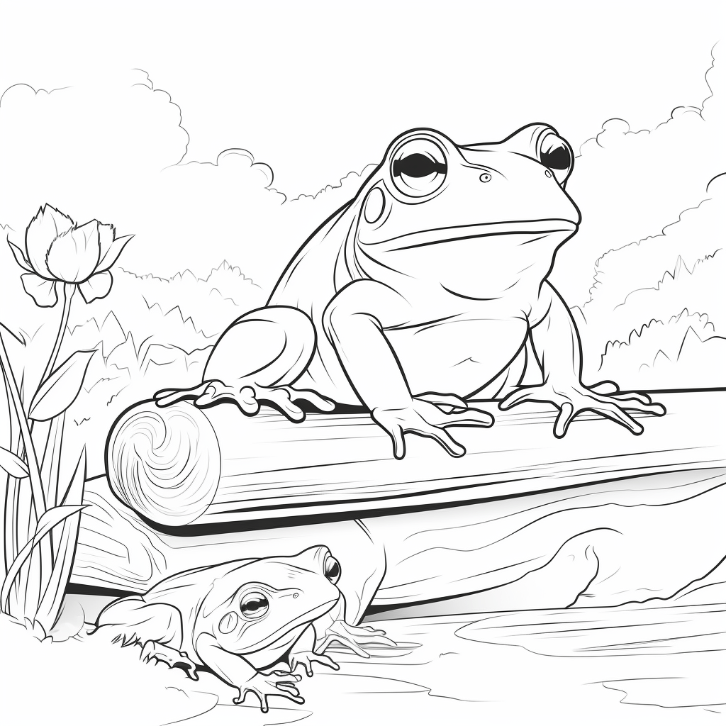 Frosch sitzt auf dem Barsch Ausmalbild und Malvorlage