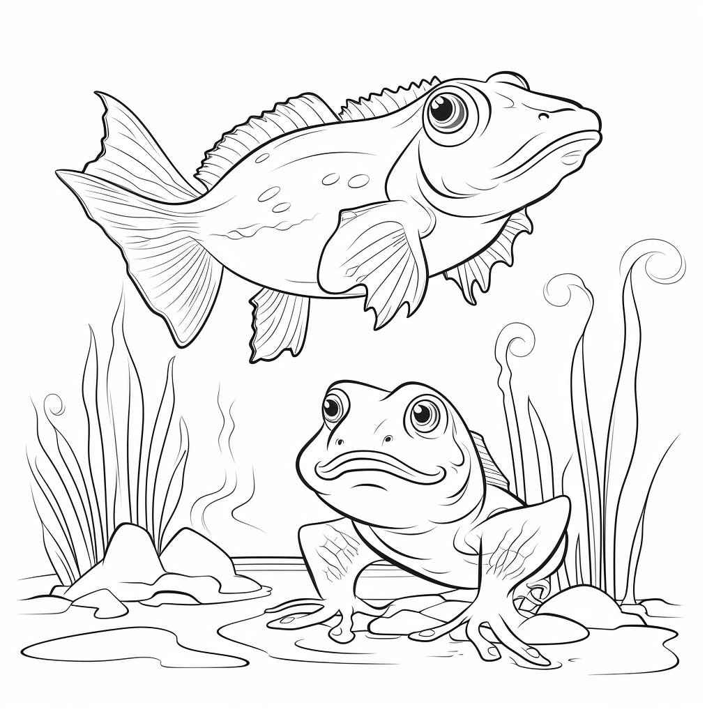 Frosch und Barsch sind Freunde Ausmalbild und Malvorlage