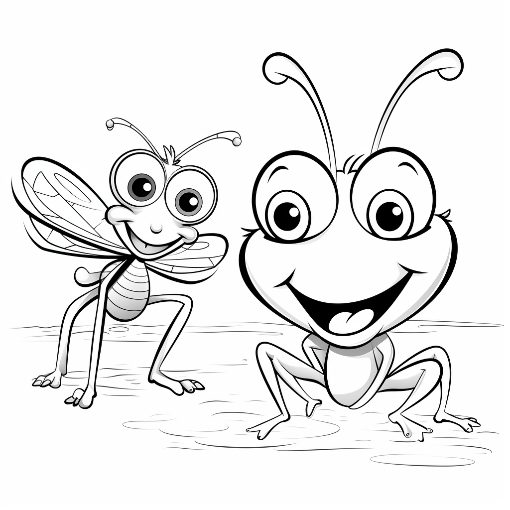 Frosch und Mücke sind Freunde Ausmalbild und Malvorlage