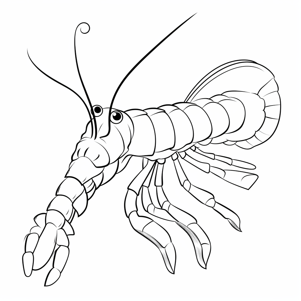 Garnele tastet mit Fühler die Umgebung ab Ausmalbild und Malvorlage