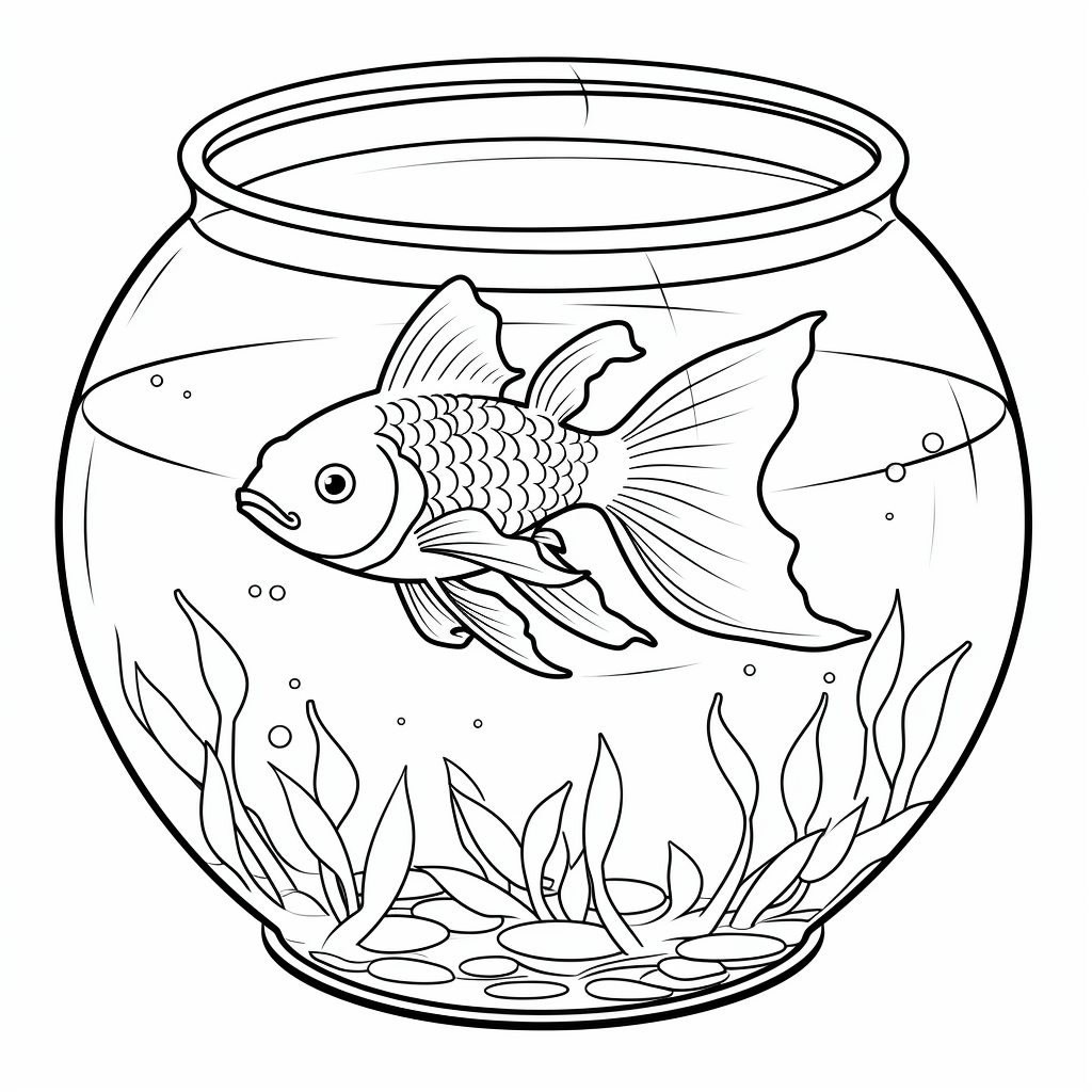 Goldfisch beobachtet die Welt im Aquarium Ausmalbild und Malvorlage