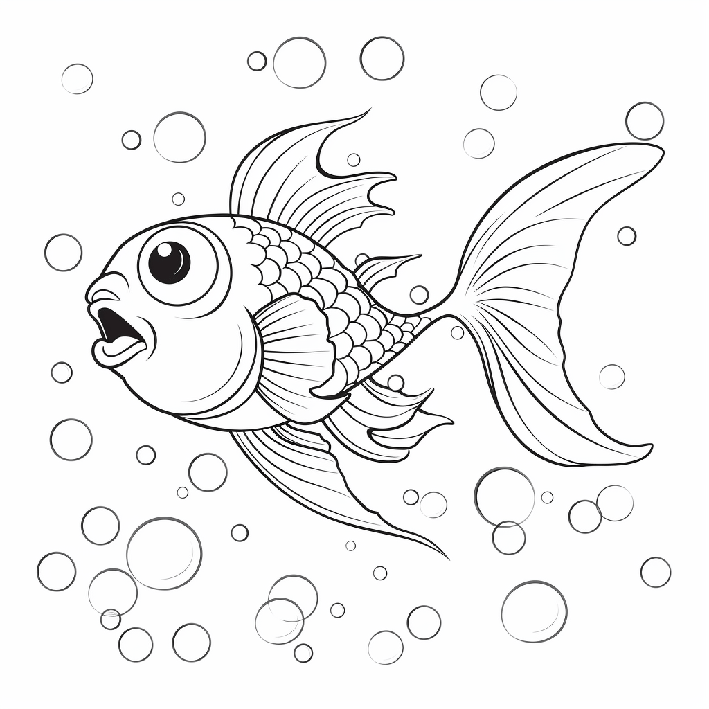 Goldfisch bläst Luftblasen aus dem Mund Ausmalbild und Malvorlage