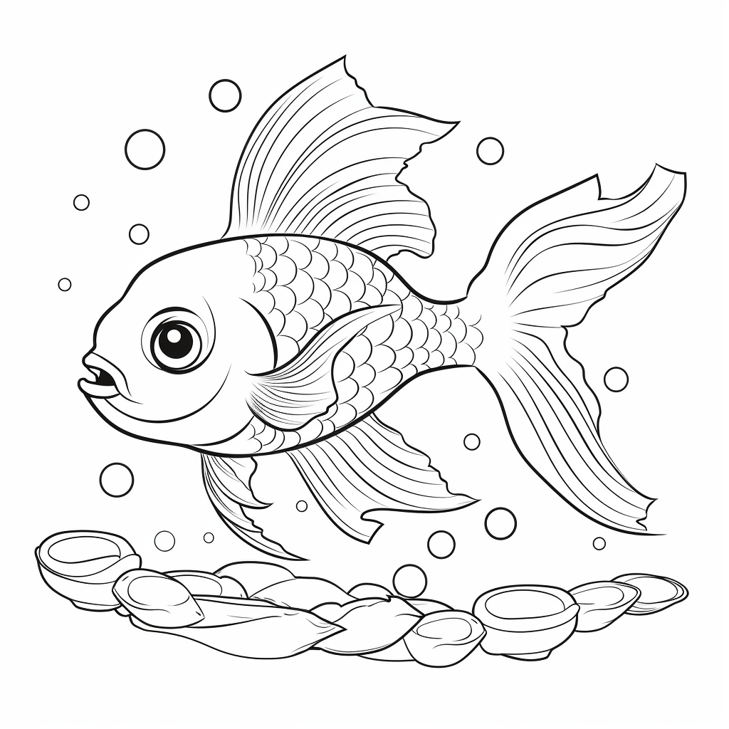 Goldfisch mit Futter Ausmalbild und Malvorlage