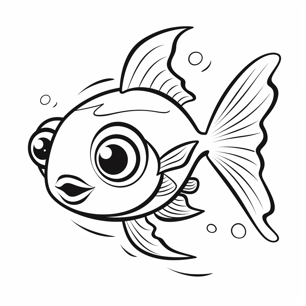 Goldfisch schaut neugierig mit seinen Augen Ausmalbild und Malvorlage
