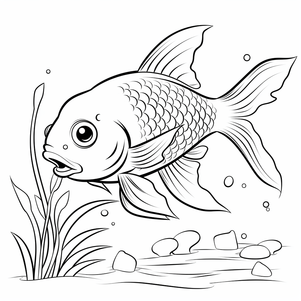 Goldfisch teilt sein Futter mit anderen Fischen Ausmalbild und Malvorlage