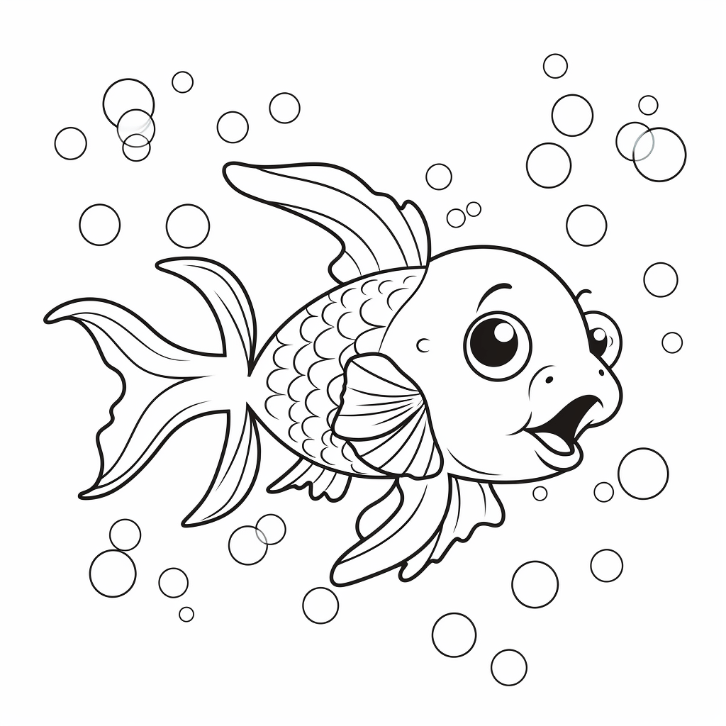 Goldfisch umgeben von Luftblasen Ausmalbild und Malvorlage