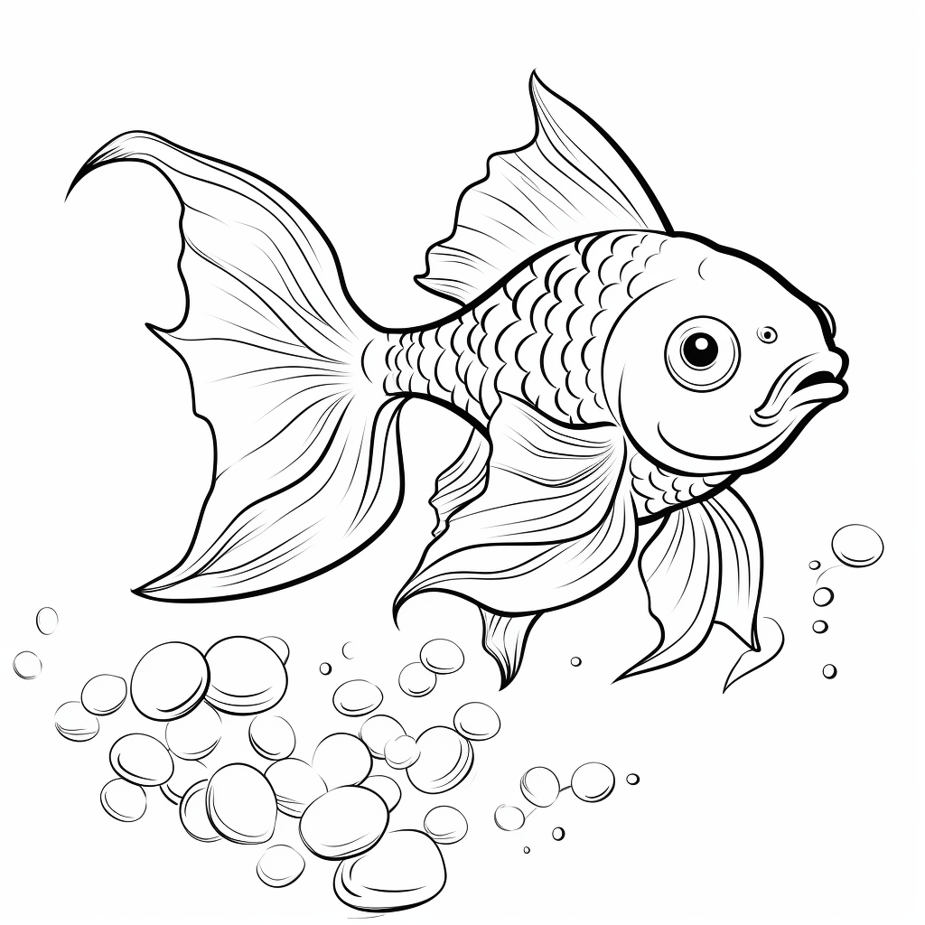 Goldfisch wartet auf sein Futter Ausmalbild und Malvorlage