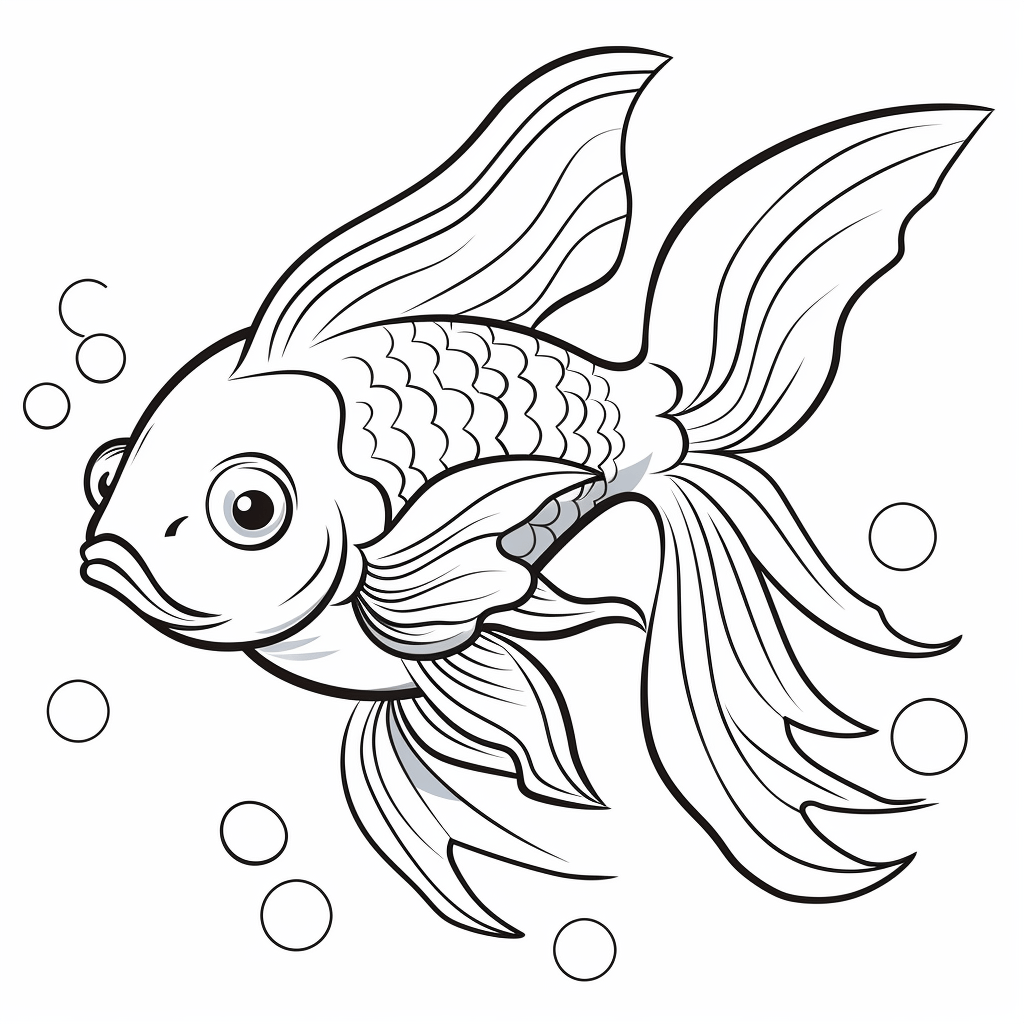 Goldfisch zeigt seine schönen Flossen Ausmalbild und Malvorlage