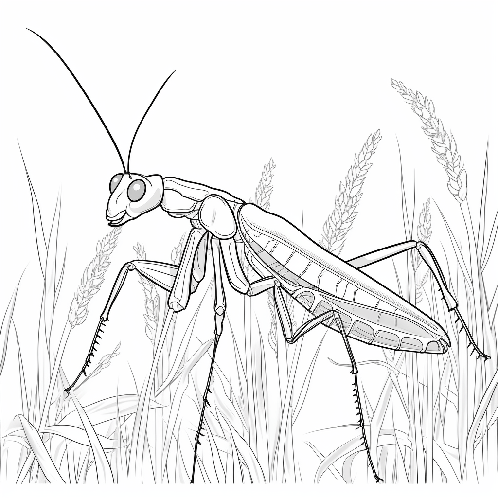 Gottesanbeterin schläft im Gras Ausmalbild und Malvorlage