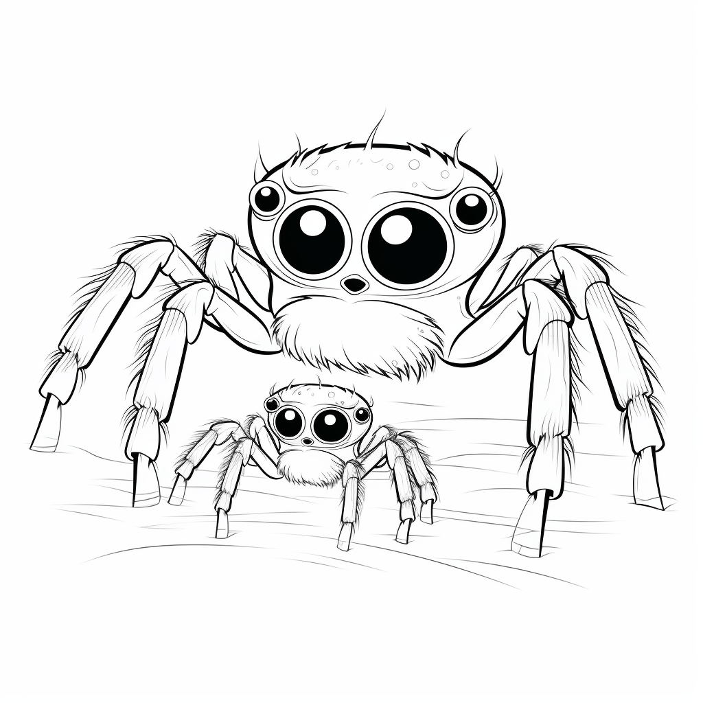 Große Springspinne und kleine Springspinne Ausmalbild und Malvorlage