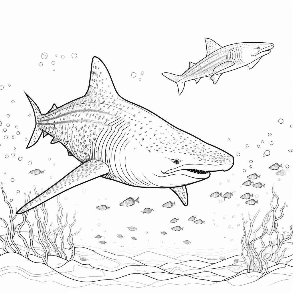 Haifisch neben Walhai Ausmalbild und Malvorlage