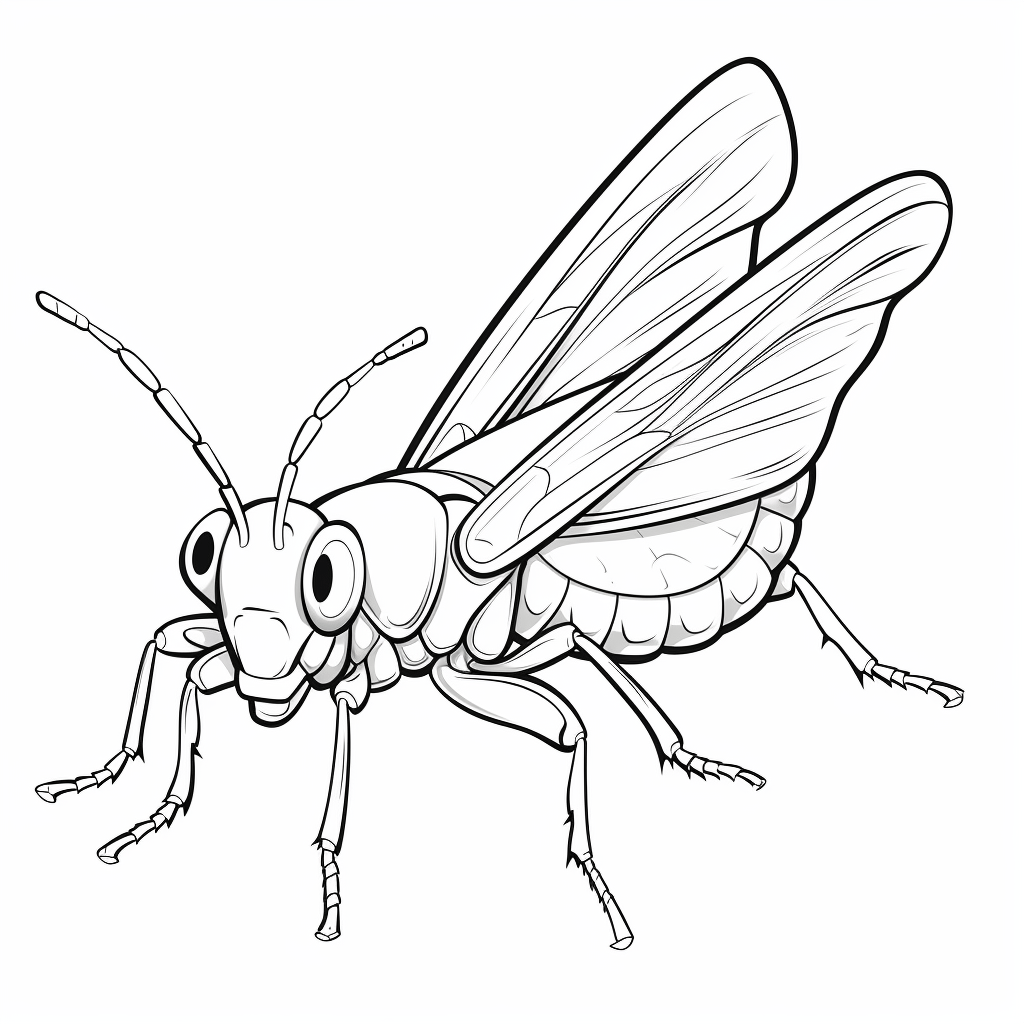 Heuschrecke fliegt mit ihren Flügeln Ausmalbild und Malvorlage