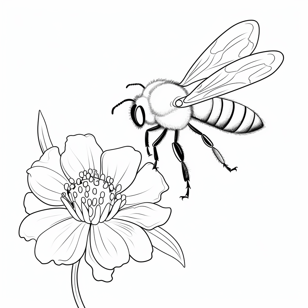 Hummel sammelt Nektar von Blume Ausmalbild und Malvorlage