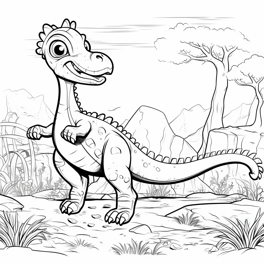 Junger Deinonychus beim Jagdtraining Ausmalbild und Malvorlage
