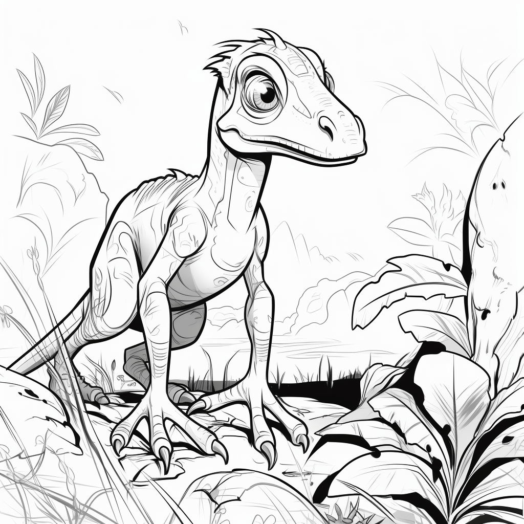 Junger Deinonychus lernt jagen Ausmalbild und Malvorlage
