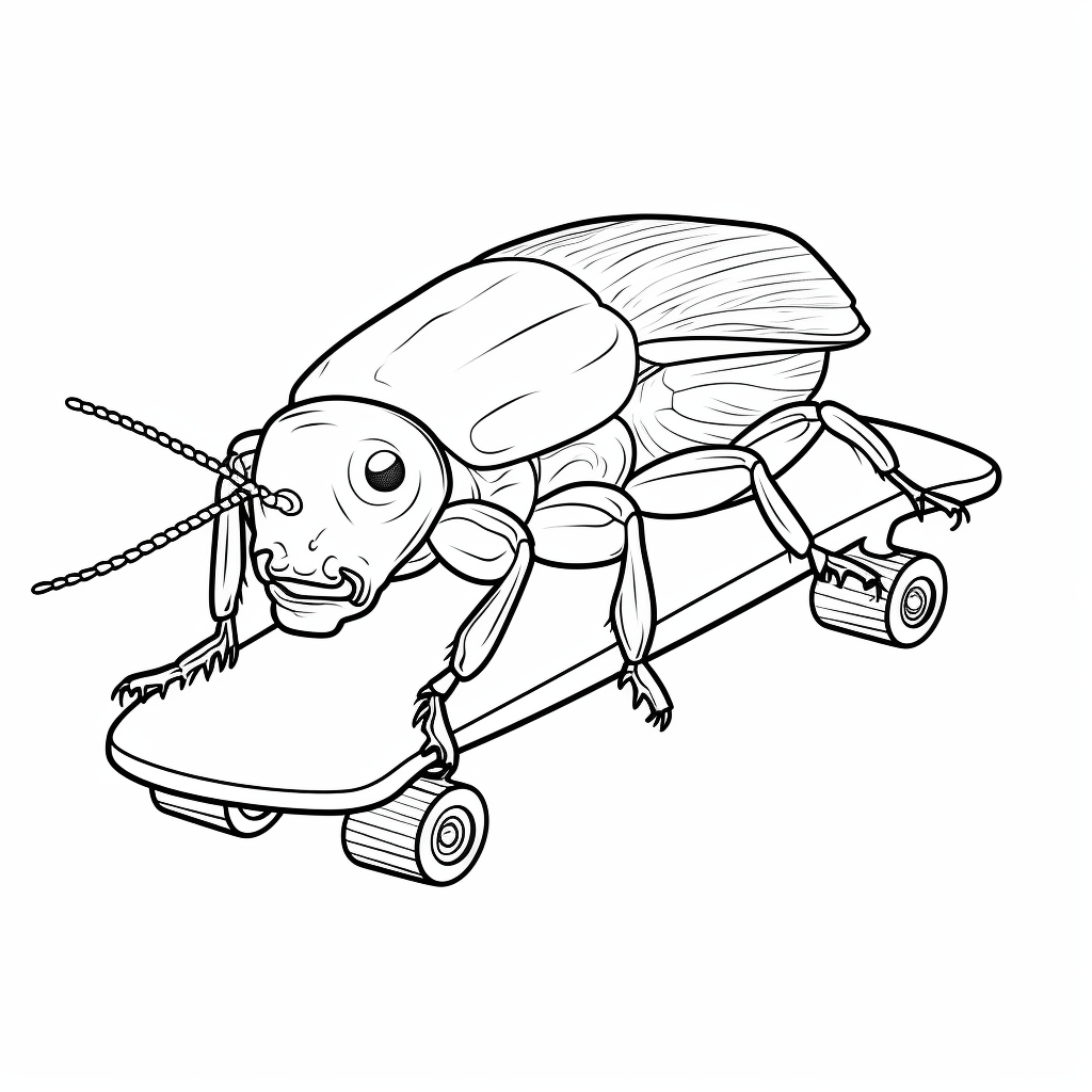 Kakerlake auf einem Skateboard Ausmalbild und Malvorlage
