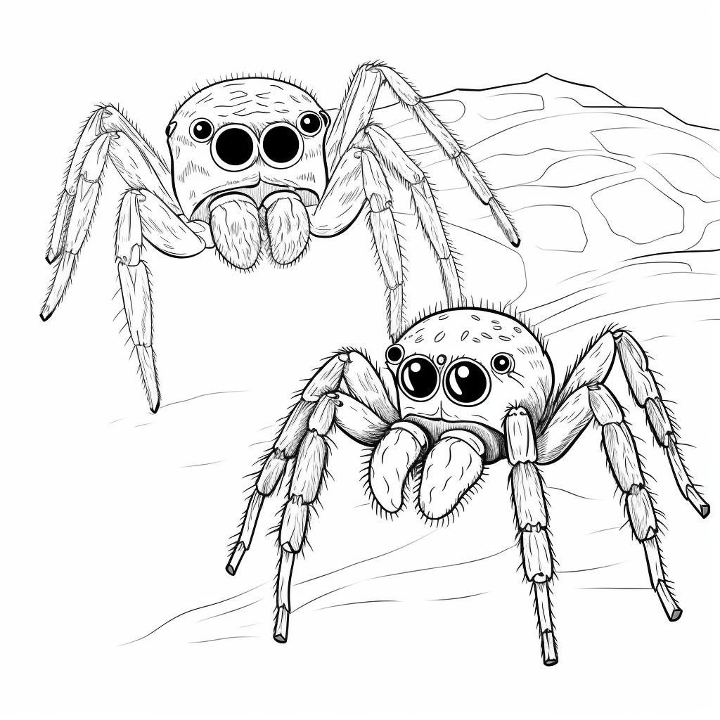 Kleine und große Springspinne zusammen Ausmalbild und Malvorlage