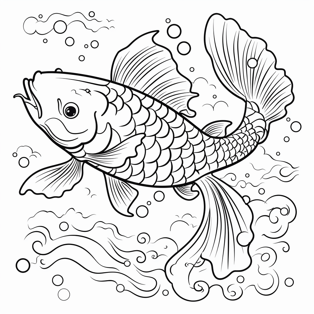 Koi-Karpfen mit Mondlicht Ausmalbild und Malvorlage