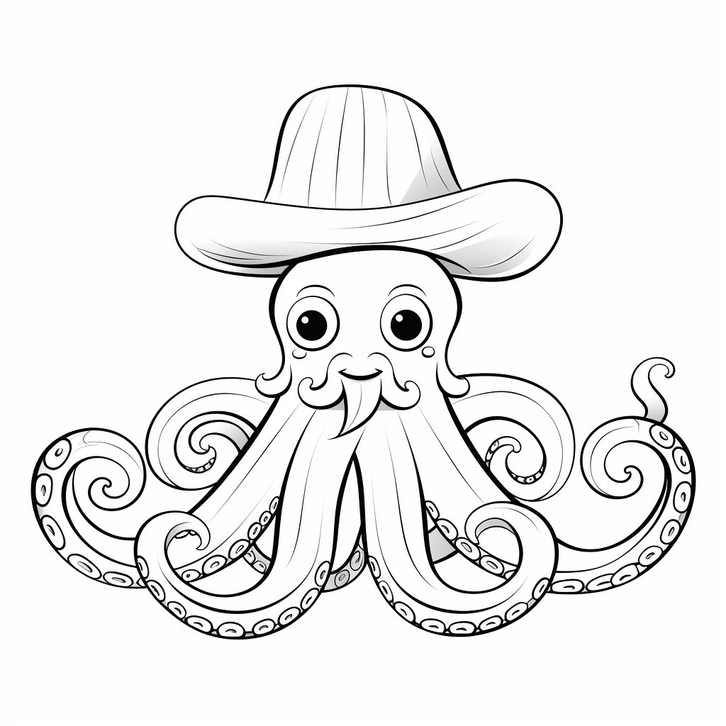 Krake hat Hut auf Ausmalbild und Malvorlage