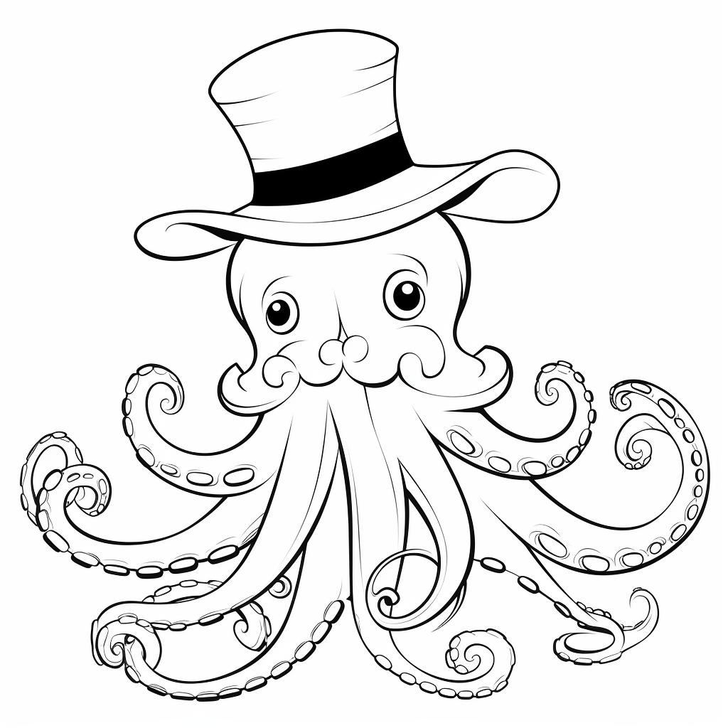 Krake mit Hut Ausmalbild und Malvorlage