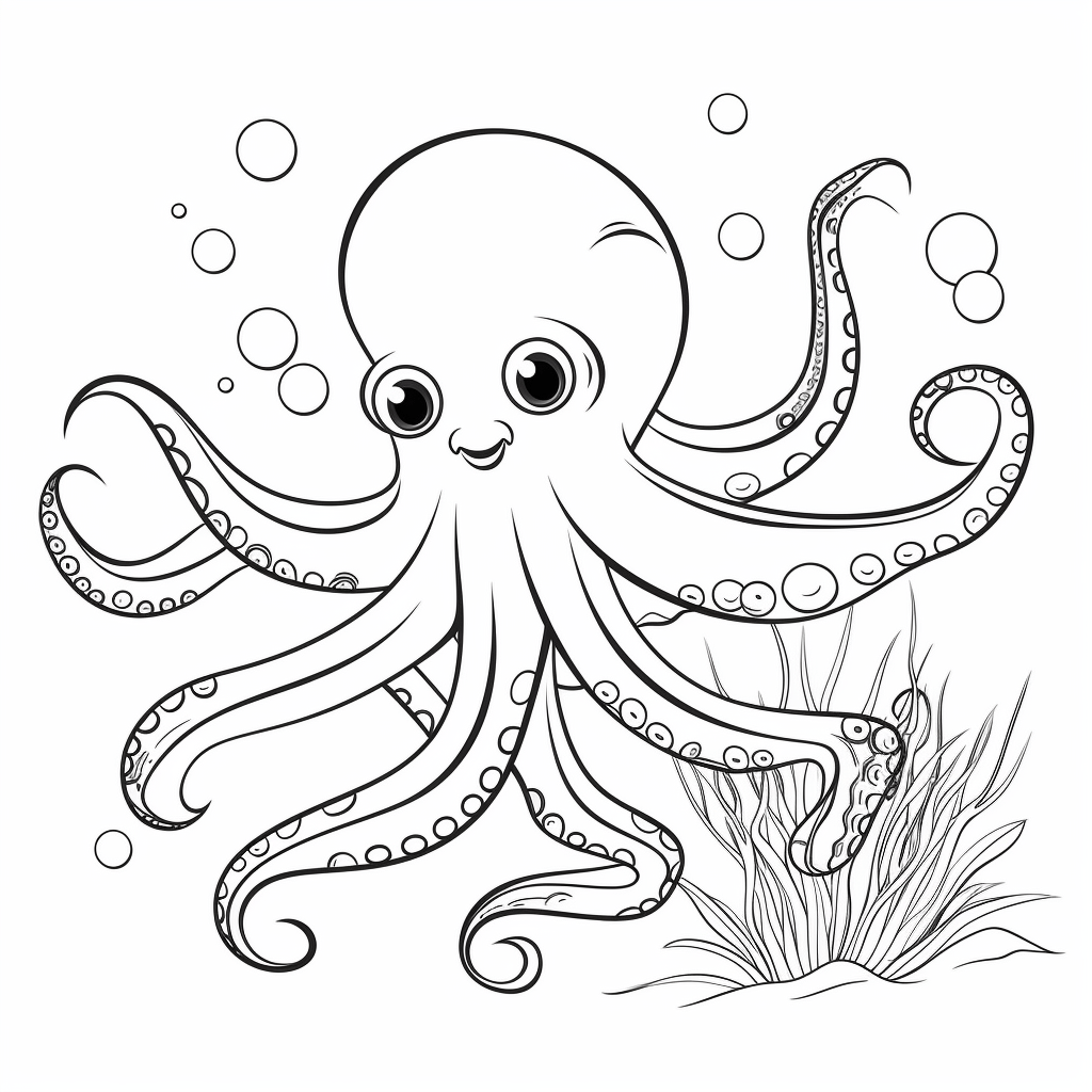 Krake unter Wasser Ausmalbild und Malvorlage