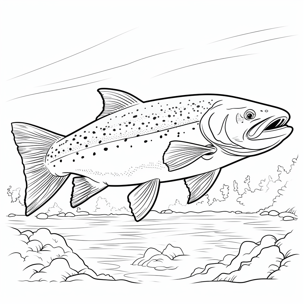 Lachs im Fluss Ausmalbild und Malvorlage