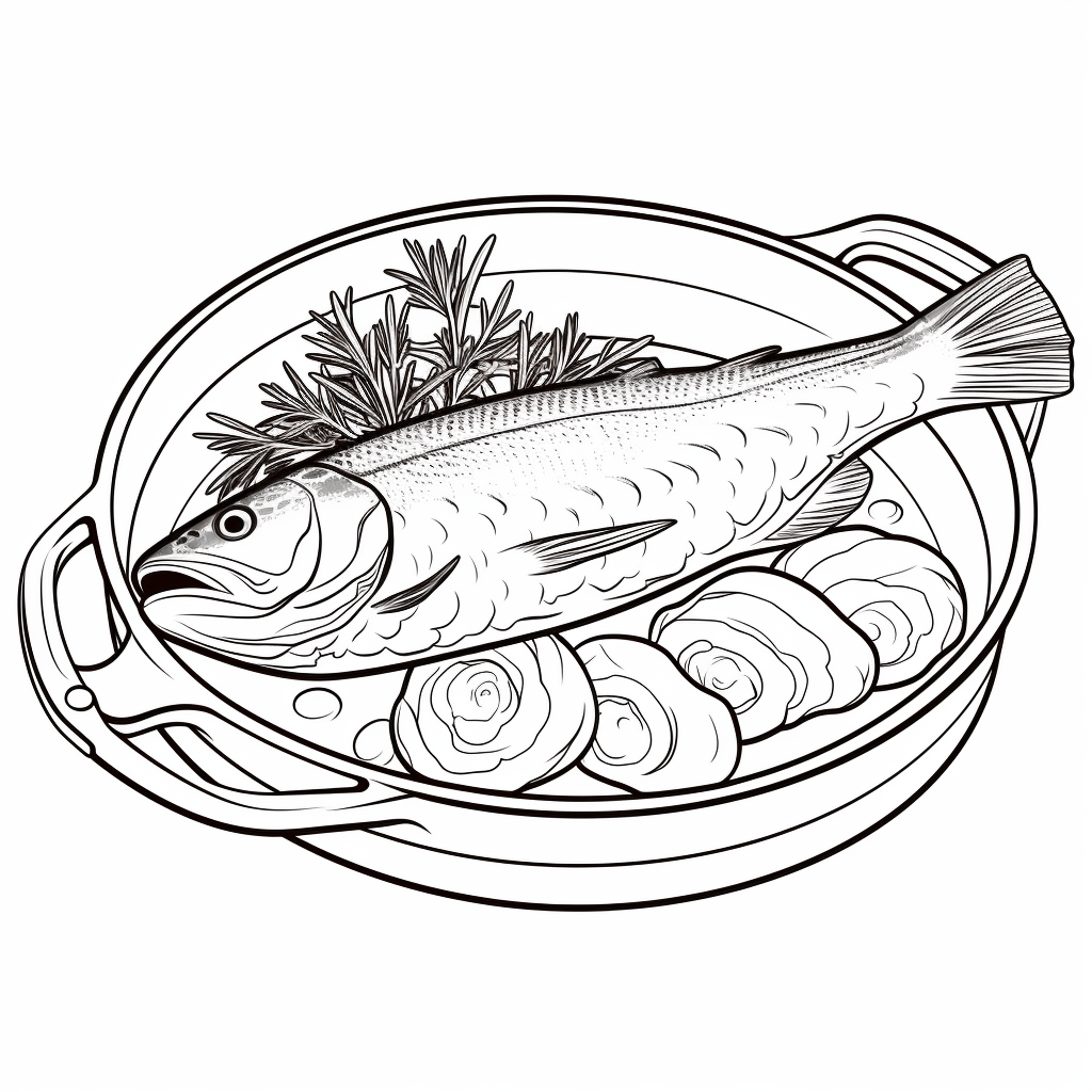 Lachs in der Pfanne Ausmalbild und Malvorlage