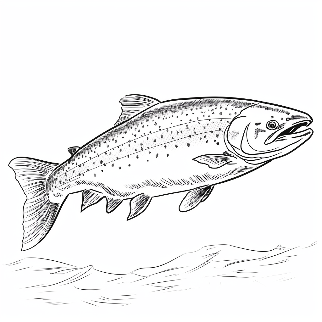 Lachs mit Angel am Haken Ausmalbild und Malvorlage