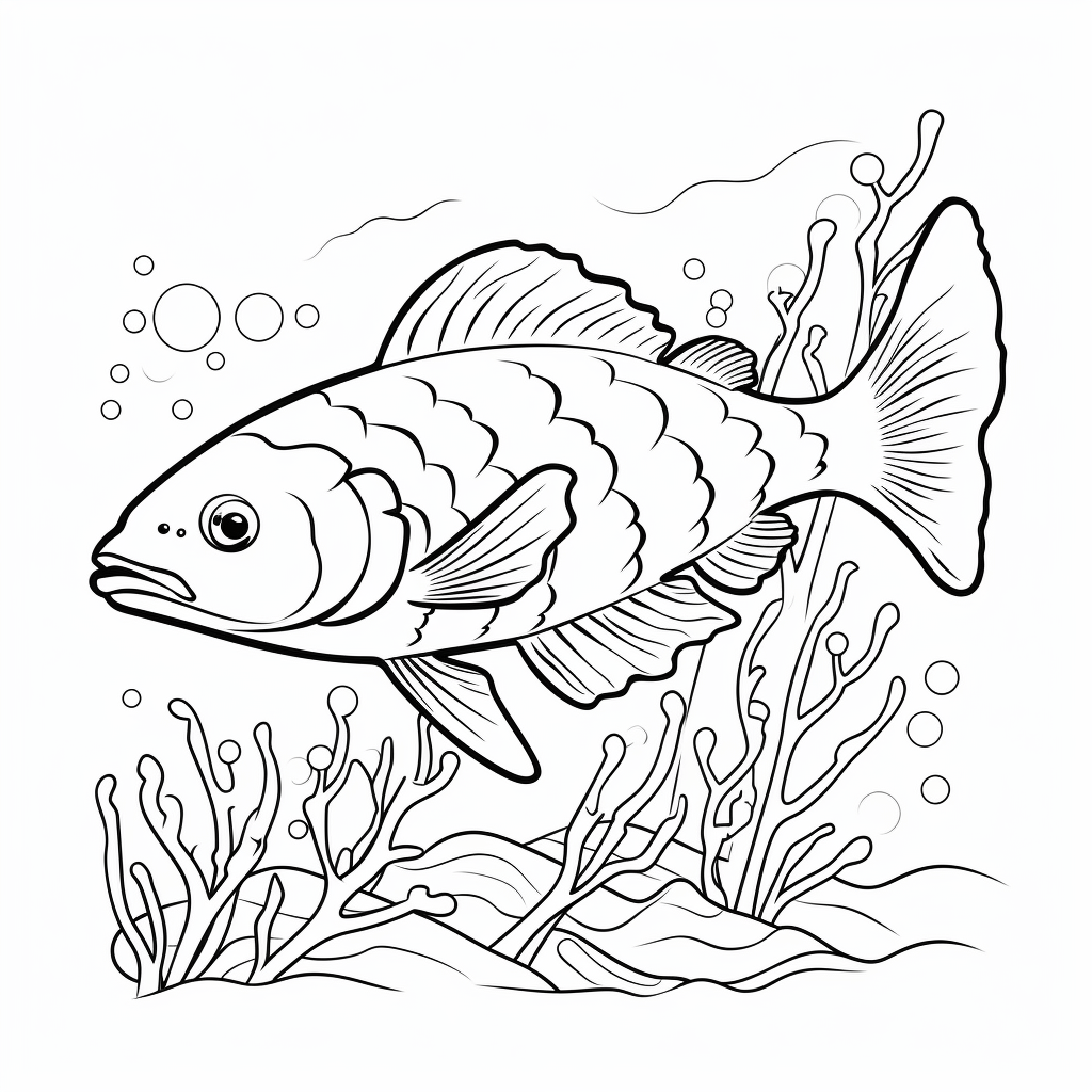 Lachs mit Pflanzen im Aquarium Ausmalbild und Malvorlage