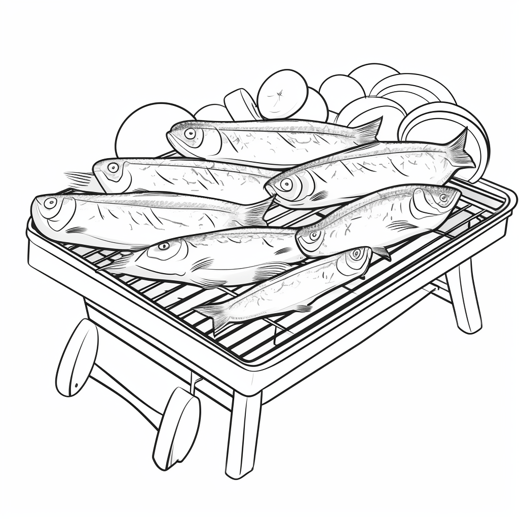 Lachs mit Rauch auf dem Grill Ausmalbild und Malvorlage