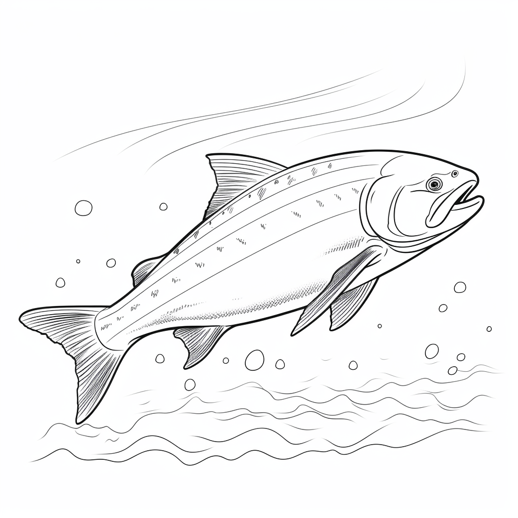 Lachs mit anderen Fischen im Meer Ausmalbild und Malvorlage