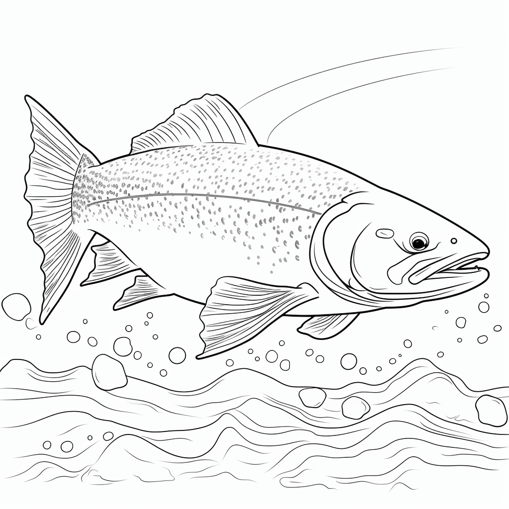 Lachs schwimmt im Meer Ausmalbild und Malvorlage