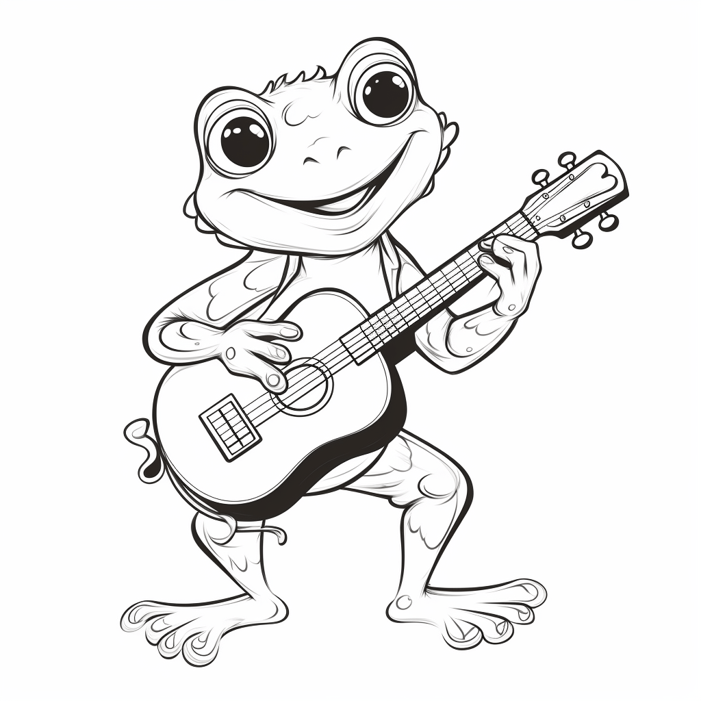 Laubfrosch mit Gitarre Ausmalbild und Malvorlage